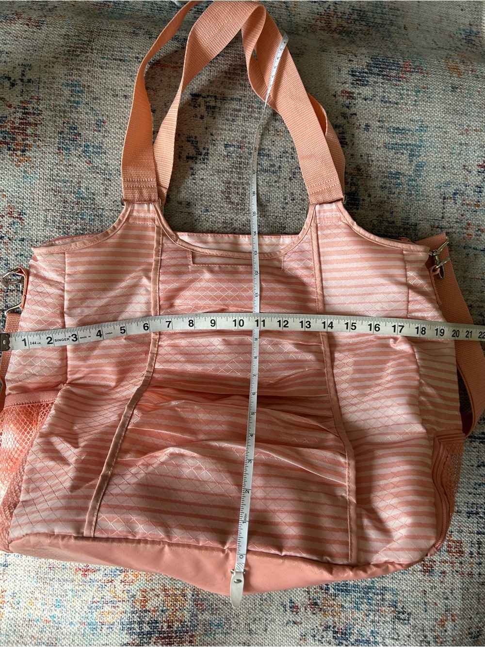Thirty-One 31 Peach/Light Pink Stripe Big Multi Use Tote Bag - Picture 12 of 13
